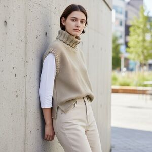 Epogee, Sleeveless, Turtleneck, Cropped, Women’s Sweater, Rolled Hemline Size L